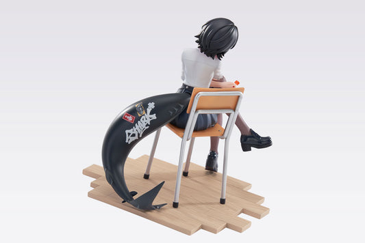 Figurine of Ellen Joe from the Gacha game, Zenless Zone Zero sitting on a school chair in her school uniform