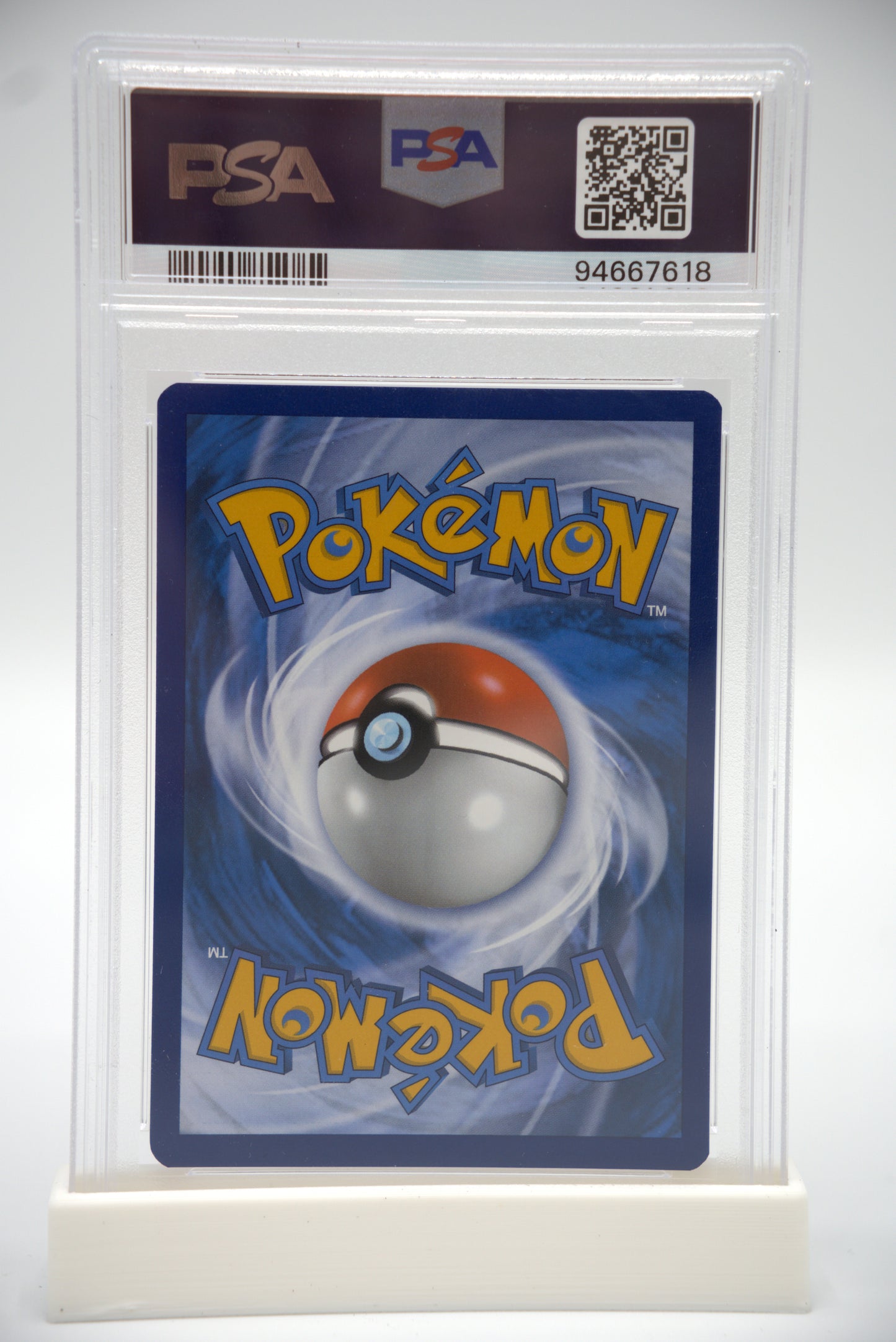 Pokémon trading card in protective packaging with FSA certification label.