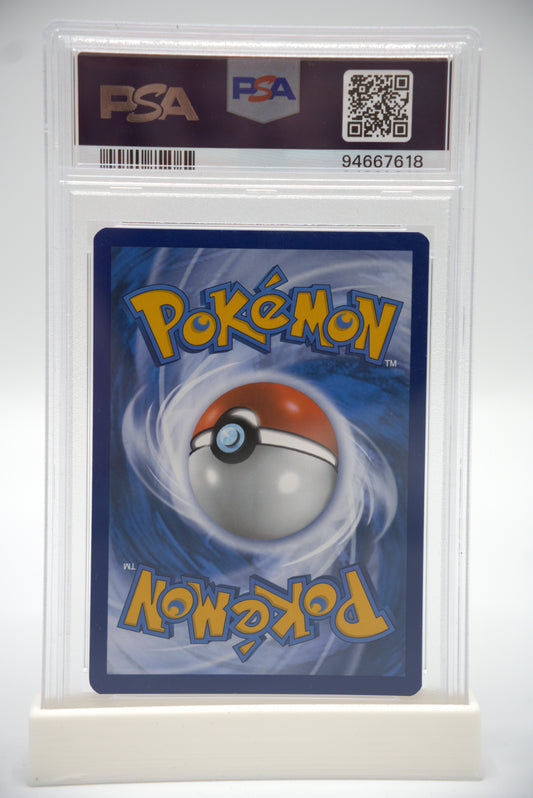 Pokémon trading card in protective packaging with FSA certification label.