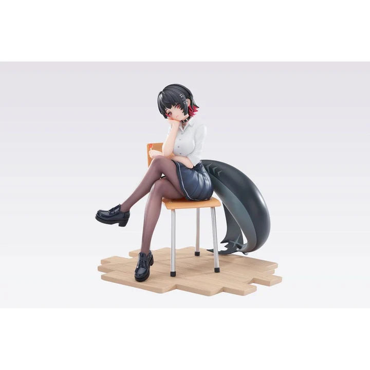 Figurine of Ellen Joe from Zenless Zone Zero sitting on a school chair in her school uniform.